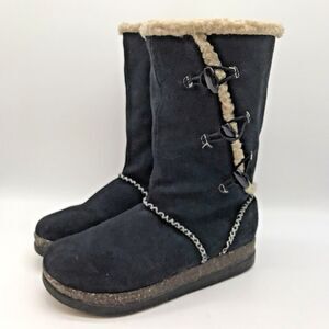Bass Noelle 4804–400 Boots Women’s 7.5 M Navy Blue Winter Leather Sherpa Lined